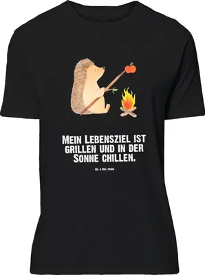 Produktbild von Mr. & Mrs. Panda Größe L T-Shirt Igel Grillen - Schwarz - Geschenk, Lustige Sprüche, Spruch, Tshirt, mit, Motivation, Shirt, Ziele, Sinn Des Lebens