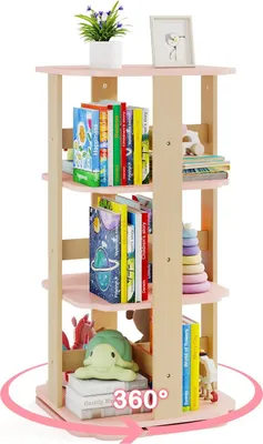 Libreria Girevole A 5 Ripiani 360° Con Ruote – Scaffale Per Libri In Cartone PVC, Bianco, Capacità 45 Kg - 3
