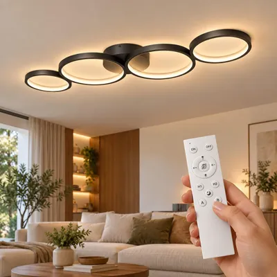 Zdjęcie produktu dla Braytron Nowoczesna designerska lampa sufitowa LED ściemniana 3CCT 3000-6500K pilot 60W pierścienie czarne