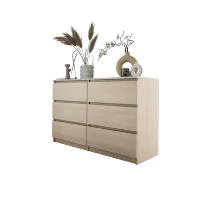 Zdjęcie produktu dla Komoda z 6 szufladami, dąb-Lindberg/biały marmur, 120 x 78 x 39 cm