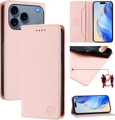 Produktbild von Lederhülle für iPhone 17 Pro Hülle Flip Brieftasche Kartenfächern Ständer Schutzhülle Pink