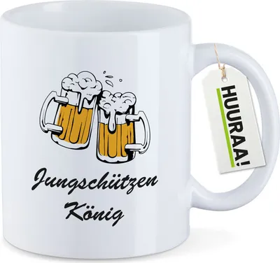 Produktbild von Huuraa Kaffeetasse Jungschützenkönig Schützenfest 330ml Weiß Keramik Kaffeebecher Geschenkidee