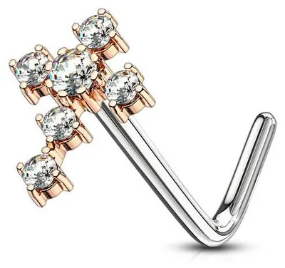 Produktbild von Nasenpiercing Nasenstecker Kreuz mit Zirkonia Rose Gold/Klar