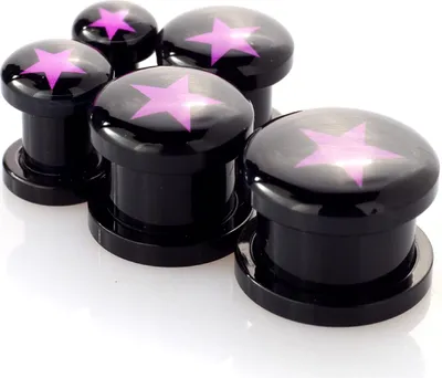 Immagine prodotto di Ohr Flesh Acryl Tunnel Piercing Schwarz Screw On Logo Stern Purple VPPI.SP.12mm
