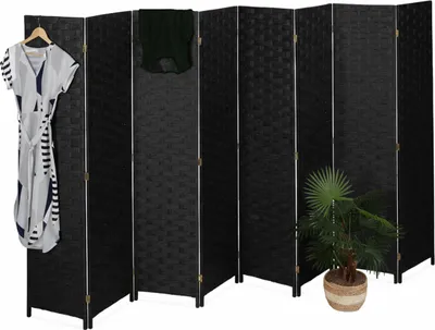Produktbild von Relaxdays Paravent Raumteiler, HxB: 170x320 cm, faltbarer Raumtrenner, 8-teiliger Sichtschutz, Holz, Papierseil, schwarz