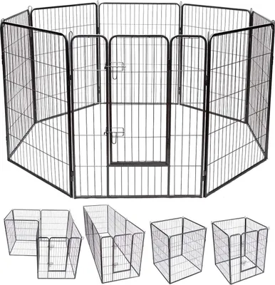 Immagine prodotto di COSTWAY 8 pezzi box per cuccioli recinto per cuccioli gabbia per animali recinto per cani barriera con porta bloccabile, per cani, gatti e conigli, nero