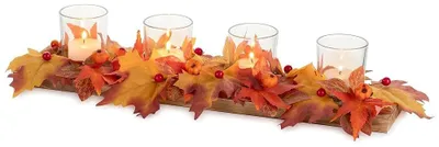Image de Ensemble de décoration d'automne Romadedi, plateau en bois de 40 cm avec 4 photophores et une couronne