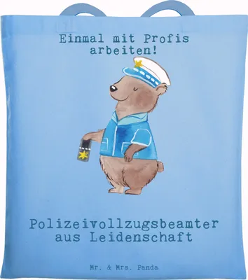 Produktbild von Mr. & Mrs. Panda Jutebeutel Polizeivollzugsbeamter Leidenschaft - Sky Blue - Geschenk, Polizei, Tasche, Polizist, Laptoptasche, Tote Bag, Einkaufstüte, festivaltasche