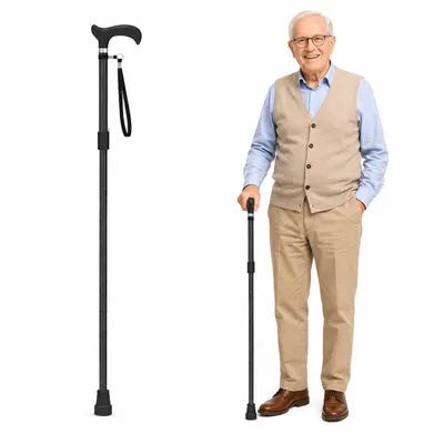 Produktbild von Gehstock Faltbar, Gehstöcke für Senioren, Stützstab aus Carbonfaser, Höhenverstellbar (83-93cm), Schwarz