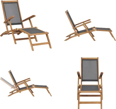 Immagine prodotto di vidaXL Sedia a sdraio con poggiapiedi in legno massiccio teak nero - Sedia a sdraio - Sedia pieghevole - Sedie pieghevoli
