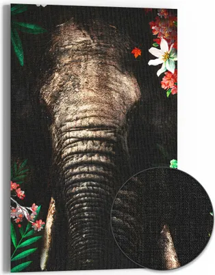 Produktbild von DEQOART Hybrid Leinwand Bild 60x90 cm 'Elefantenaura' Wandbild Glas flach modern