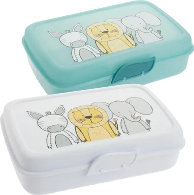 Produktbild von Lunchbox Kinder mit 3 Fächern, Clickverschluss, stapelbar, 2er Set, Brotdose