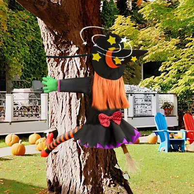 Imagen del producto de Decoración de Halloween: bruja en un árbol, de colores, 1 unidad, para fiestas de Halloween