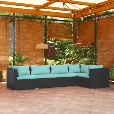 Produktbild von 5-tlg. Garten-Lounge-Set mit Kissen Poly Rattan Schwarz , Gartenmöbel-Sets Design 2024