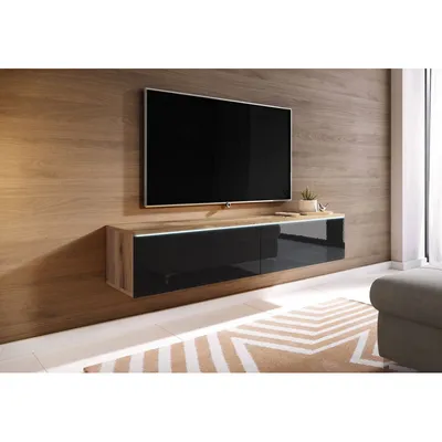 Image de Meuble TV 140 cm WILLA D – chêne wotan / noir brillant