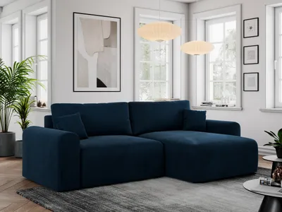 Produktbild von MKS MEBLE Sofa L-Form, Ecksofa mit Schlaffunktion, Wohnlandschaft L-Form mit Kissen, Couch L-Form - Nelson - Dunkelblau Velvet