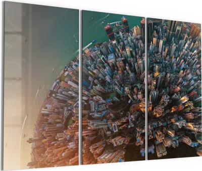 Produktbild von DEQORI Glasbild Echtglas 3x50x100 cm 'Hongkong von oben' Wandbilder XXL groß