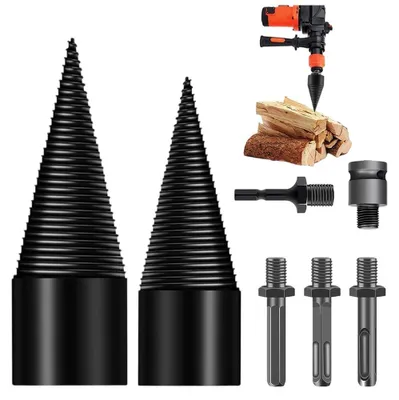 Productafbeelding van Houtklover Set - Kegelboor - Hout Splijten - Carbon Staal - 45 mm en 32 mm - Zwart