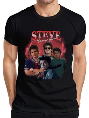 Productafbeelding van Steve Harrington, Stranger Things-fancade, cadeau, babysitter, Hawkins, heren T-shirt, zwart, maat L