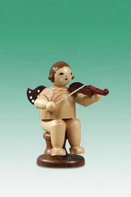 Produktbild von Holzfigur Musikantenengel mit Geige sitzend mit Krone natur Höhe 6,5cm NEU