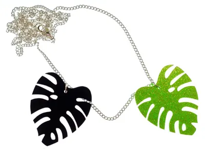 Produktbild von Blatt Doppel Kette Halskette 80cm Gliederkette Miniblings Natur Glitzer Blätter