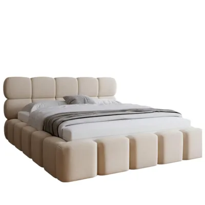Obrázek produktu pro Čalouněná manželská postel ADIDAR Verso 200x200 cm s úložným prostorem a kovovým roštem, krémová