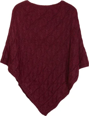 Produktbild von styleBREAKER Damen Zopfstrick Poncho Italy | Grobstrick Umhang mit Rundhalsausschnitt | Ärmelloser Strickponcho in dreieckiger Passform