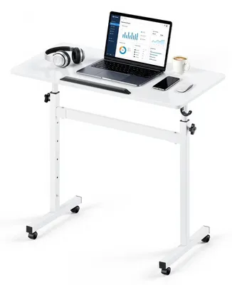 Immagine prodotto di Scrivania regolabile in altezza, supporto mobile per lavorare in piedi, con piano inclinabile a 360°, dimensioni 810 x 410 mm. Piccola postazione di lavoro mobile per computer, con gancio, ruote bloccabili e capacità di carico di 25 kg, ideale per l'ufficio domestico