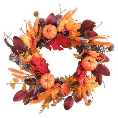 Immagine prodotto di Ghirlanda autunnale per porta d'ingresso - 50 cm - Rattan con pigne - Decorazione autunnale per la casa