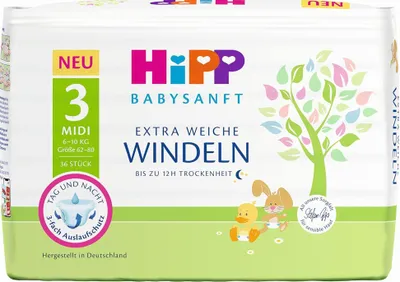 Produktbild von HiPP Babysanft Windeln Midi 3 Carry, 3er Pack (3 x 1 x 36 Stück)