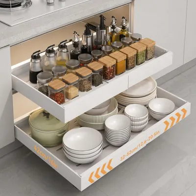 Immagine prodotto di Omgoods - Set di 2 cassetti estraibili per la cucina - Organizer regolabile per armadi