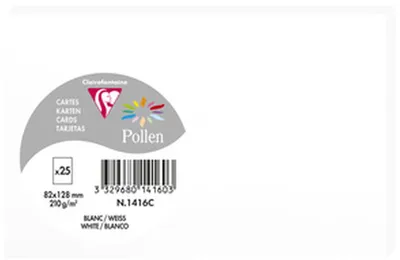 Produktbild von Clairefontaine Pollen, Briefkarten, weiß, 82 x 128 mm, 25 Stück, 210 g/m²