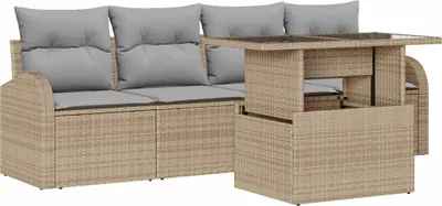 Immagine prodotto di Set di divani da giardino vidaXL, 5 pezzi, color beige, in rattan sintetico