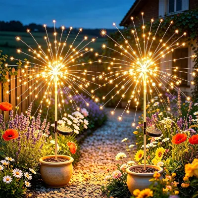Zdjęcie produktu dla Lampy solarne do ogrodu, zestaw 2 sztuk, 120 diod LED