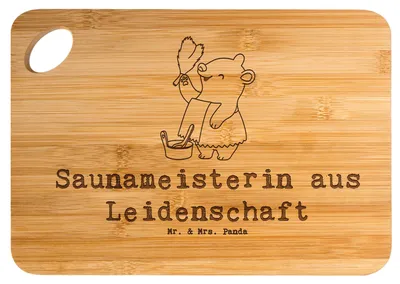 Produktbild von Mr. & Mrs. Panda Holzbrett Saunameisterin Leidenschaft - Transparent - Geschenk, Brett, Hackbrett, schneidbrett, Frühstücksbrett, Schneidebrett