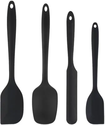 Produktbild von Unyqoos® 4‑teiliges Set hitzebeständiger Silikonspatel (schwarz) – vielseitige Küchenspatel zum Rühren, Schaben, Servieren & Backen