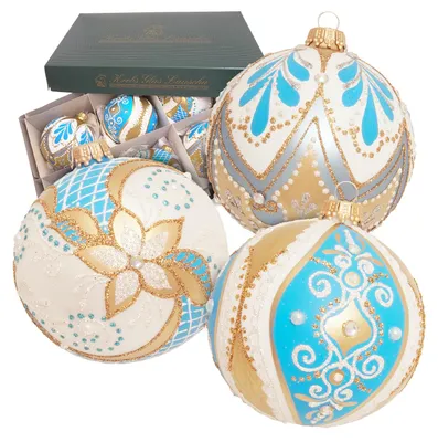 Produktbild von Krebs Glas Lauscha Glaskugel 6er Set - Barock - Christbaumschmuck aus Glas - Größe ca. 8 cm - 24239