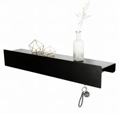 Image de Tableau d'affichage avec étagère et 8 crochets, noir, bois/métal, 42,5 x 8,3 x 7 cm
