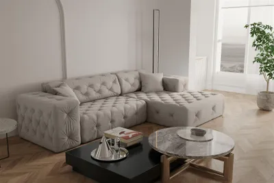Produktbild von Ecksofa Designersofa CHANTAL in Stoff Opera Velvet Cream Ottomane Rechts