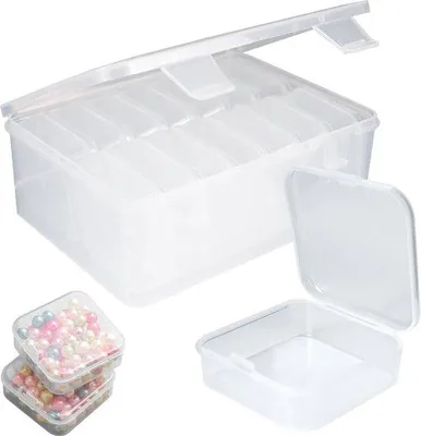 Immagine prodotto di Piccoli contenitori in plastica con coperchio, trasparenti, 15 pezzi, organizer per gioielli e oggetti artigianali