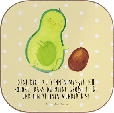 Produktbild von Mr. & Mrs. Panda Untersetzer für Gläser Avocado Kern rollt - Gelb Pastell - Geschenk, Avocados, gläseruntersetzer, Coaster, Tassenuntersetzer, Baby, Liebe, Geburtstag