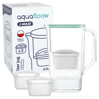 Image de Aquafloow filtre à eau pot J-Maxi (2,5l) incl. 3x cartouche de filtre à eau - filtre pour réduire le calcaire, le chlore, le plomb, le cuivre