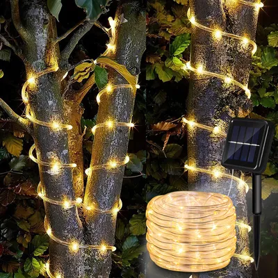 Produktbild von Fiqops Solar Lichtschlauch Draht Garten Lichterkette LED Lichterschlauch-Warmweiß-30m