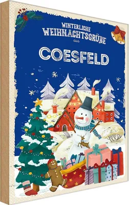 Produktbild von vianmo Holzschild 18x12 cm Weihnachtsgrüße COESFELD Weihnachten