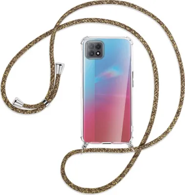 Produktbild von Handykette Backcover-Schutzhülle mit Band (Metall silberfarben) für Oppo A73 5G - braun+beige