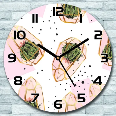Produktbild von Wanduhr aus Glas Rund fi 30 Kakteen Kaktus Quarz Deko Schlafzimmer Büro