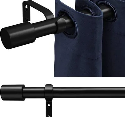 Produktbild von Unyqoos® Vorhangstange verstellbar 120–210 cm, Metall-Gardinenstange Ø28 mm, Schwarz, Komplettset mit Endstücken, Halterungen & Schrauben, max. 15 kg