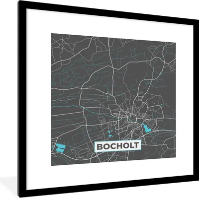 Produktbild von MuchoWow® Gerahmtes Poster Stadtplan - Deutschland - Blau - Bocholt - Karte 40x40 cm - Poster mit Schwarzem Bilderrahmen Wandposter Rahmen Foto Bilder - Poster - Plakat im Rahmen