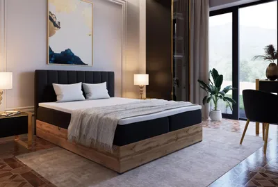 Produktbild von Marlux-Meble Riko II Kontinentalbett 180x200 cm Modern Bequemes Hochbett Gepolstert Mit Matratze Und Zwei Bettzeugbehälter (Itaka 15 - Schwarz)