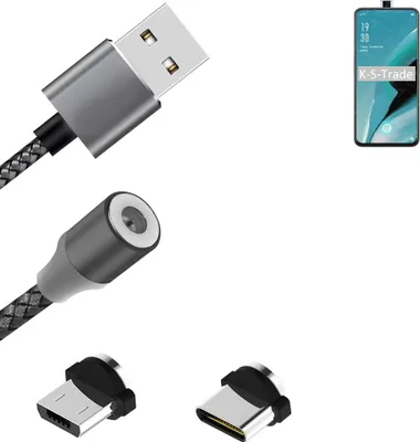 Produktbild von K-S-Trade Hochwertiges Magnet-Lade-kabel Sync-Kabel Daten-Kabel für Oppo Reno2 Z mit USB-Typ-C-Anschluss und Micro-USB-Anschluss 2A bis zu 480mbps